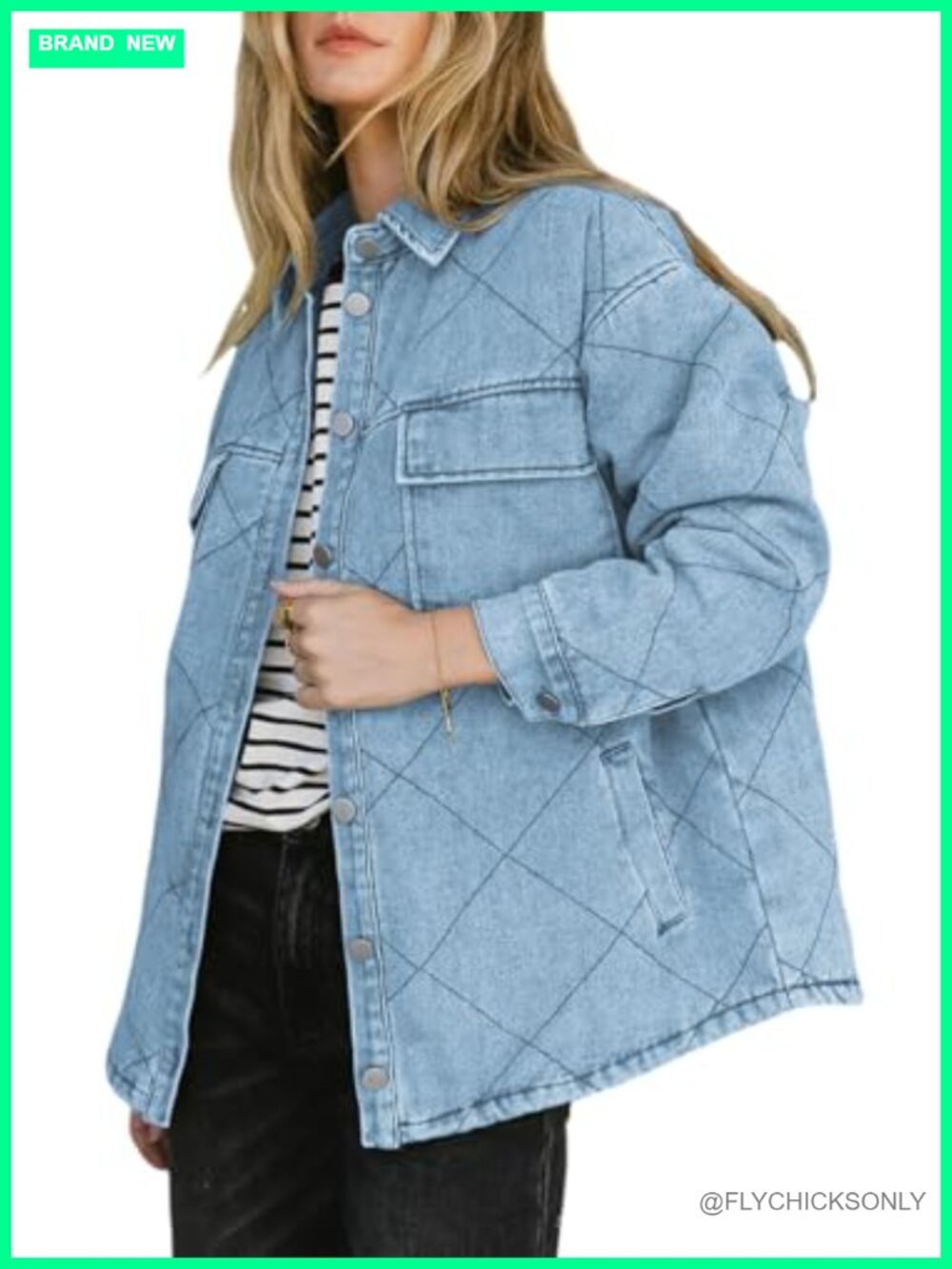 Oversized Denim Jacket Women Loose Fit Button Down Shacket Coat with Pockets
